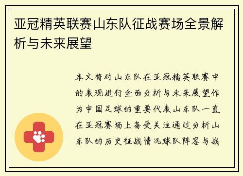 亚冠精英联赛山东队征战赛场全景解析与未来展望 亚冠精英联赛山东队征战赛场全景解析与未来展望
